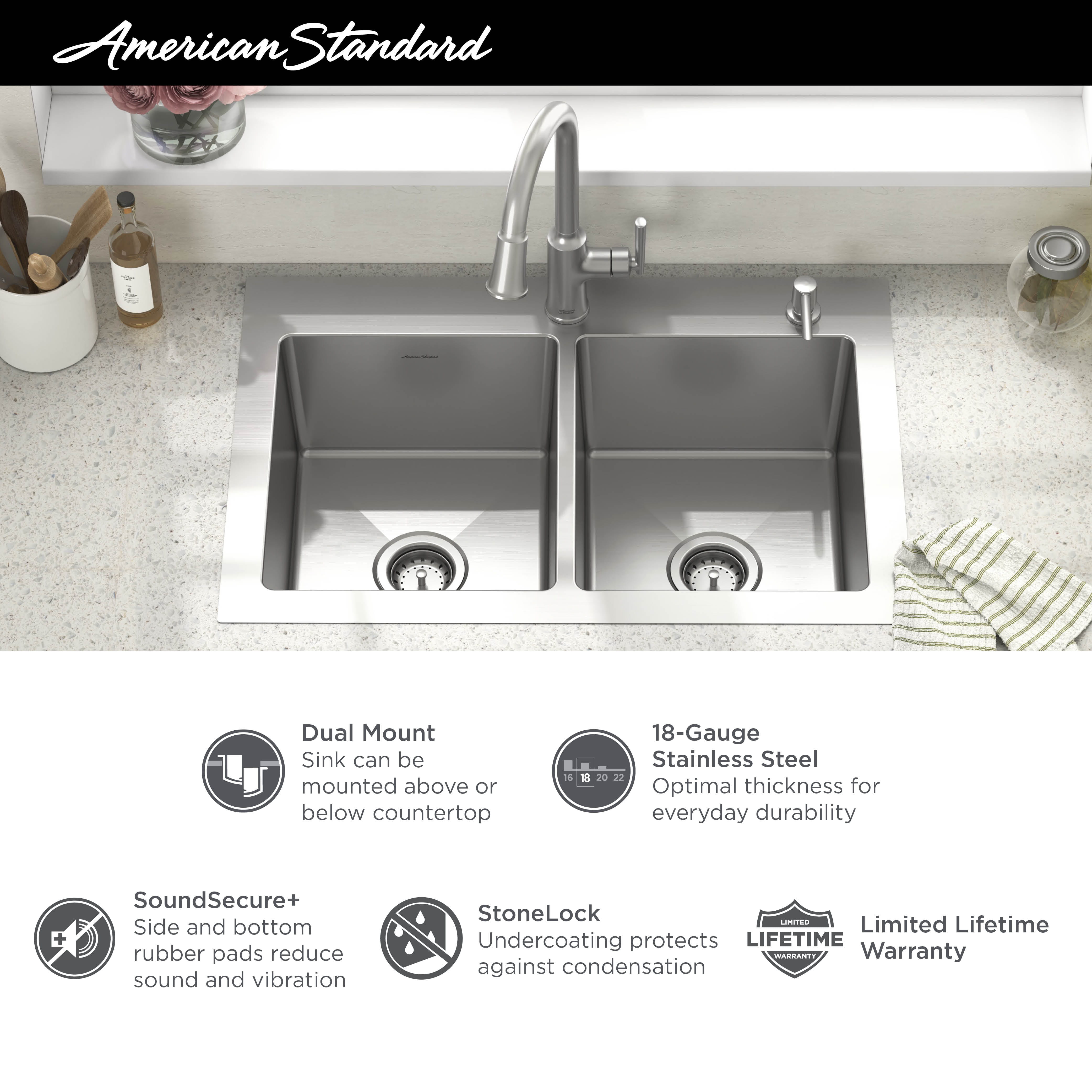 Raviv® Pull-Down Faucet and 33-Inch Stainless Steel Double-Bowl Kitchen  Sink Kit